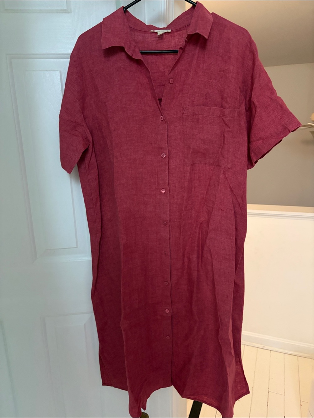 Eileen Fisher Berry Button-Front Linen Midi Dress
